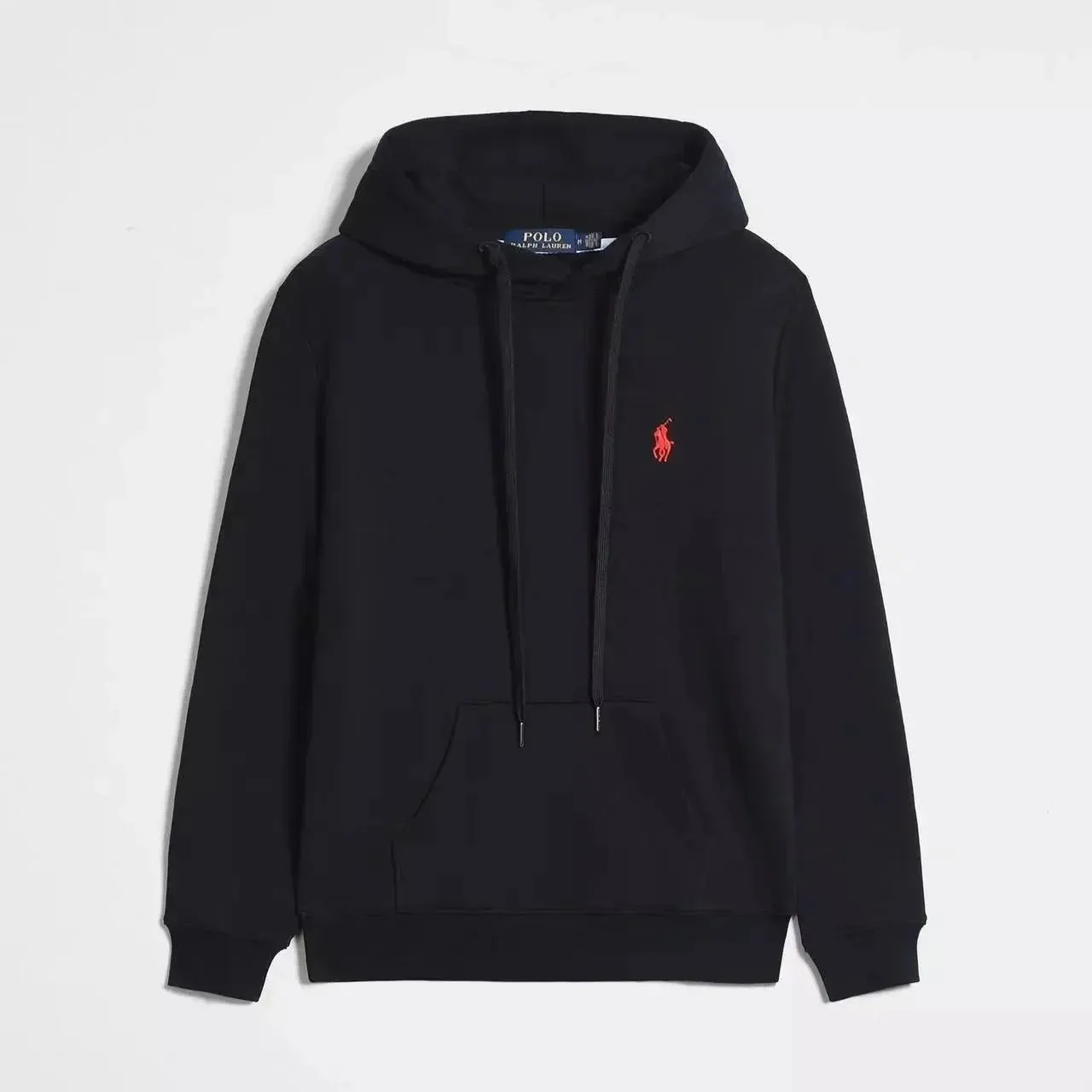 Black and red logo pullover hoodie